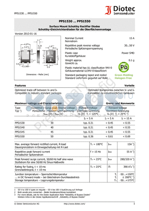 PPS1540 datasheet - Surface Mount Schottky Rectifier Diodes