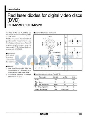 RLD-65MC datasheet - Red laser diodes for digital video discs(DVD)