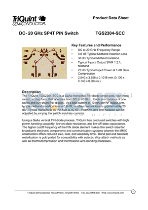TGS2304-SCC datasheet - DC- 20 GHz SP4T PIN Switch