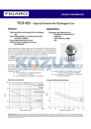 TGS821 datasheet - SPECIAL SENSOR FOR HYDROGEN GAS