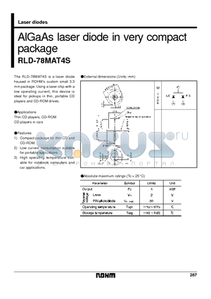 RLD-78MAT4S datasheet - AlGaAs laser diode in very compact package