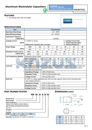 NPM10V101MTA8X7 datasheet - Aluminum Electrolytic Capacitors