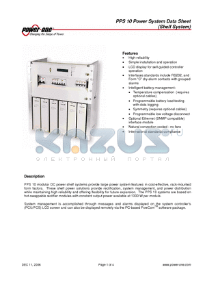 PPS10 datasheet - DC power shelf systems provide large power system