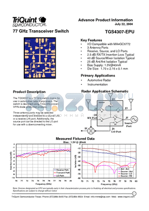 TGS4307-EPU datasheet - 77 GHz Transceiver Switch