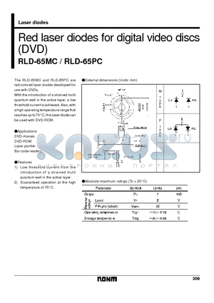 RLD-65PC datasheet - Red laser diodes for digital video discs(DVD)