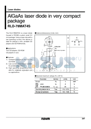 RLD-78MAT4 datasheet - AlGaAs laser diode in very compact package