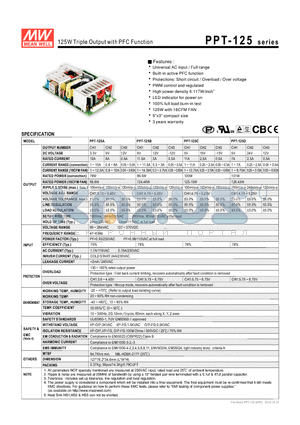 PPT-125 datasheet - 125W Triple Output with PFC Function