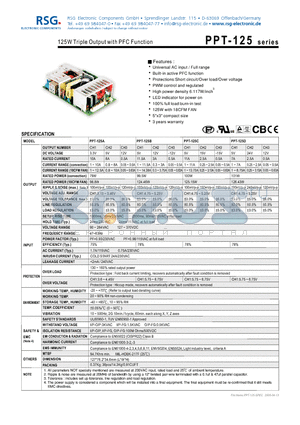 PPT-125B datasheet - 125W Triple Output with PFC Function