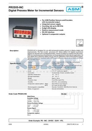 PD-INC-24VDC-G24V datasheet - Digital Process Meter for Incremental Sensors