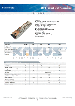 SPS-34-GB-EBX-CDC datasheet - SFP Bi-Directional Transceiver