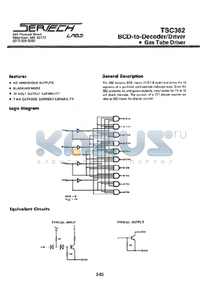 TSC382 datasheet - BCD-to-Decoder/Drivers