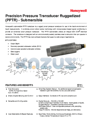 PPTR0040AP5VN-R120 datasheet - Precision Pressure Transducer Ruggedized (PPTR) - Submersible