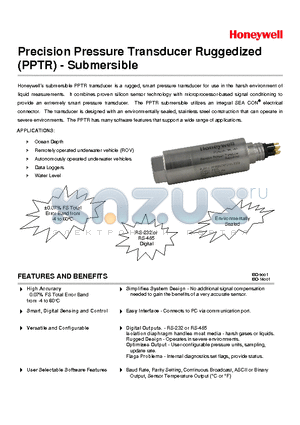 PPTR0300AP5VN-R120 datasheet - Precision Pressure Transducer Ruggedized (PPTR) - Submersible