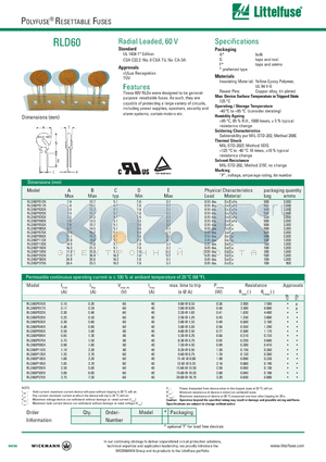 RLD60P075X datasheet - These 60V RLDs were designed to be generalpurpose resettable fuses