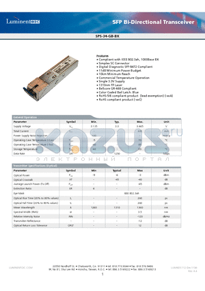 SPS-34-GB-BX-TDA datasheet - SFP Bi-Directional Transceiver