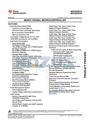 MSP430FR573X_1110 datasheet - MIXED SIGNAL MICROCONTROLLER