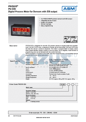 PD-SSI-230VAC-G5V datasheet - Digital Process Meter for Sensors with SSI output