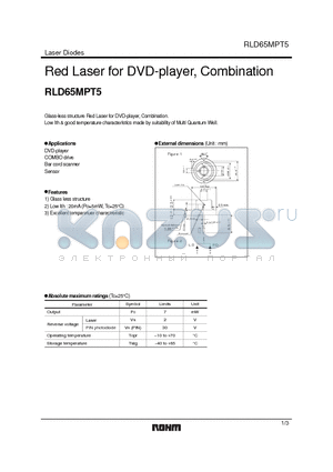 RLD65MPT5 datasheet - Red Laser for DVD-player, Combination