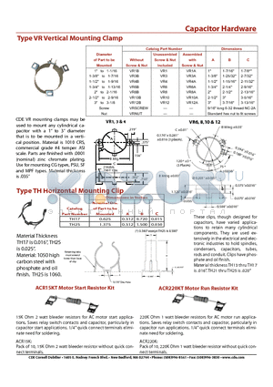 TH25 datasheet - Type VR Vertical Mounting Clamp, Type TH Horizontal Mounting Clip