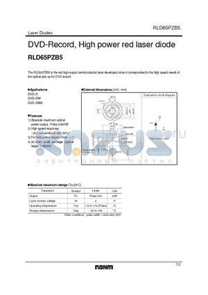 RLD65PZB5 datasheet - DVD-Record, High power red laser diode