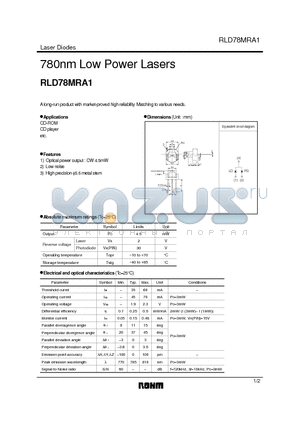 RLD78MRA1 datasheet - 780nm Low Power Lasers