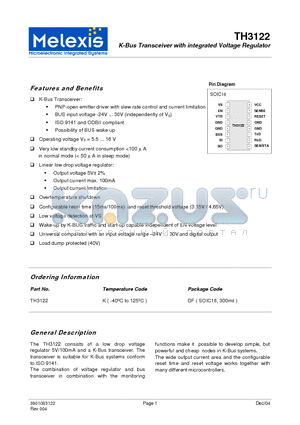 TH3122 datasheet - K-Bus Transceiver with integrated Voltage Regulator