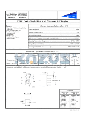 PD001-CADO12 datasheet - Single Digit Mini 7 Segment 0.3 Display