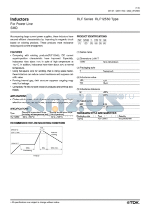 RLF12560 datasheet - Inductors For Power Line SMD