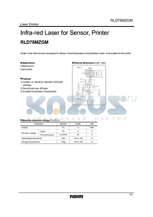 RLD78MZGM datasheet - Infra-red Laser for Sensor, Printer