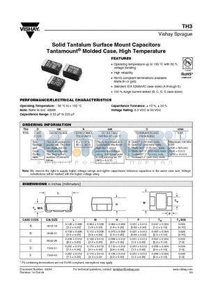 TH3D106K035B0500 datasheet - Solid Tantalum Surface Mount Capacitors Tantamount^ Molded Case, High Temperature