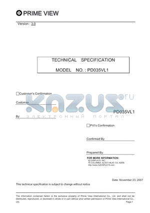 PD035VL1 datasheet - TECHNICAL SPECIFICATION