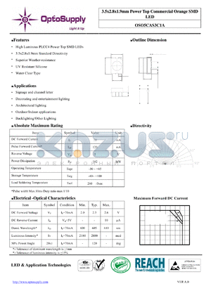 OSO5CAS3C1A_11 datasheet - 3.5x2.8x1.9mm Power Top Commercial Orange SMD