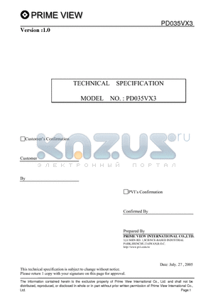 PD035VX3 datasheet - Color TFT LCD module
