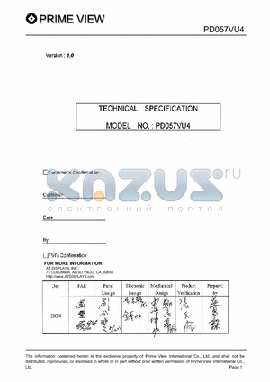 PD057VU4 datasheet - TECHNICAL SPECIFICATION