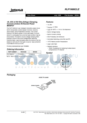 RLP1N06CLE datasheet - 1A, 55V, 0.750 Ohm,Voltage Clamping, Current Limited, N-Channel Power MOSFET
