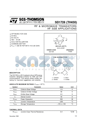 TH430 datasheet - RF & MICROWAVE TRANSISTORS HF SSB APPLICATIONS