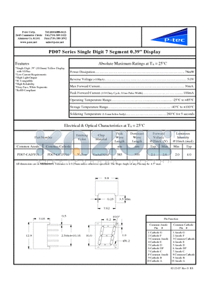 PD07-CCDY01 datasheet - Single Digit 7 Segment 0.39 Display