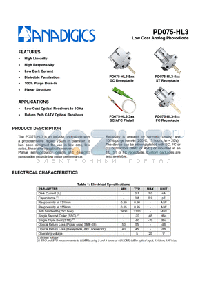 PD075-HL3-3XX datasheet - Low Cost Analog Photodiode