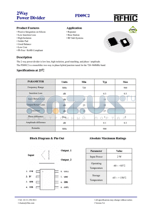 PD09C2 datasheet - 2Way Power Divider