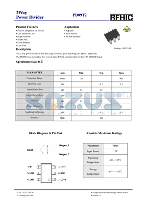 PD09T2 datasheet - 2Way Power Divider