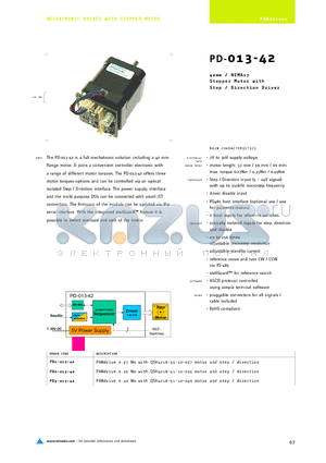 PD1-013-42 datasheet - 42mm / NEMA17 Stepper Motor with Step / DirectionDriver