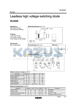 RLS245 datasheet - Leadless high voltage switching diode