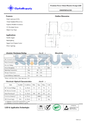 OSO5M3A131U datasheet - Premium Power 10mm Phoenix Orange LED