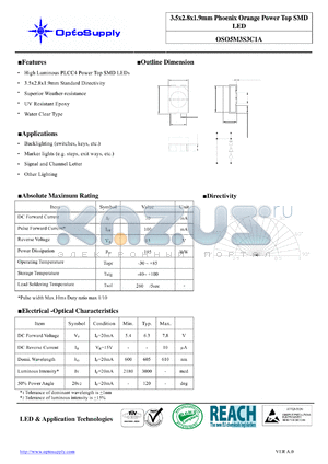 OSO5M3S3C1A datasheet - 3.5x2.8x1.9mm Phoenix Orange Power Top SMD LED