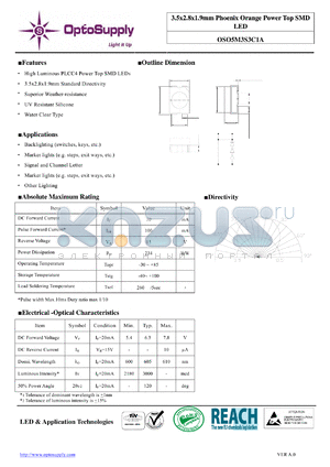 OSO5M3S3C1A datasheet - 3.5x2.8x1.9mm Phoenix Orange Power Top SMD