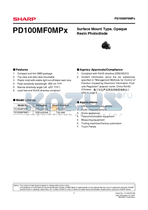 PD100MF0MP datasheet - Surface Mount Type, Opaque Resin Photodiode