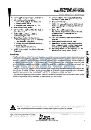 MSP430G2121IPW14R datasheet - MIXED SIGNAL MICROCONTROLLER