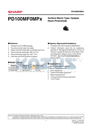 PD100MF0MP1 datasheet - Surface Mount Type, Opaque Resin Photodiode