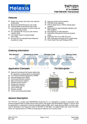 TH71221ELQ datasheet - 27 to 930MHz FSK/FM/ASK Transceiver