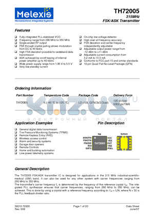 TH72005 datasheet - 315MHz FSK/ASK Transmitter